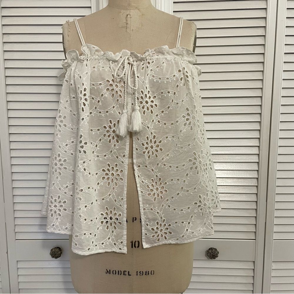 Anthropologie Maeve Tie-Front White Eyelet Top Sz-O/S NWT! - Picture 2 of 7